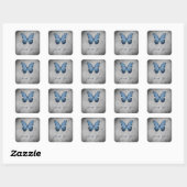 Blue Vintag Butterfly Damask Wedding Danke Quadratischer Aufkleber (Blatt)