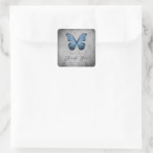 Blue Vintag Butterfly Damask Wedding Danke Quadratischer Aufkleber (Tasche)