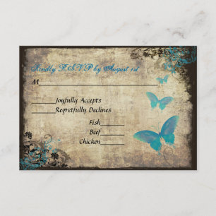 Blue Vintag Butterfly Wedding RSVP Card
