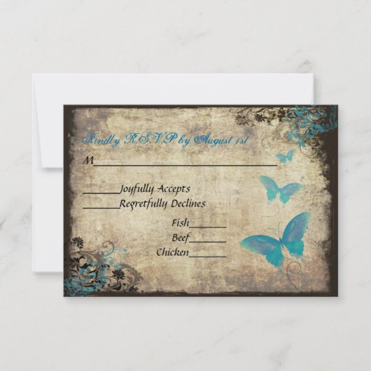 Blue Vintag Butterfly Wedding RSVP Card Karte (Vorderseite)