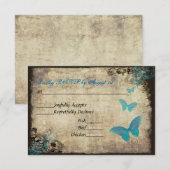 Blue Vintag Butterfly Wedding RSVP Card Karte (Vorne/Hinten)