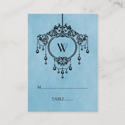Blue Vintag Chandelier Platzkarte (Vorderseite)