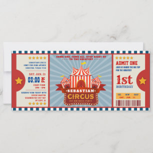 Blue Vintag Circus Ticket Eintritt zum ersten Gebu Einladung
