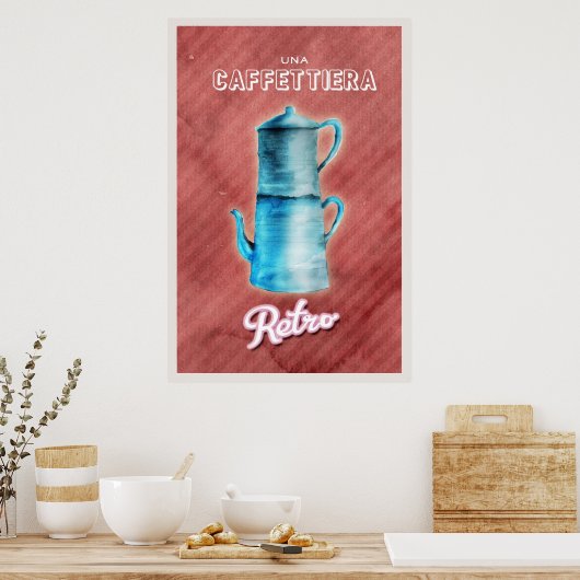 Blue Vintag Coffee Pot Poster (Küche)