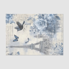 Blue Vintag Collage mit dem Eifelturm Seidenpapier