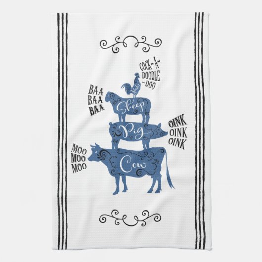 Blue Vintag Country Farm Geschirrtuch (Vertikal)