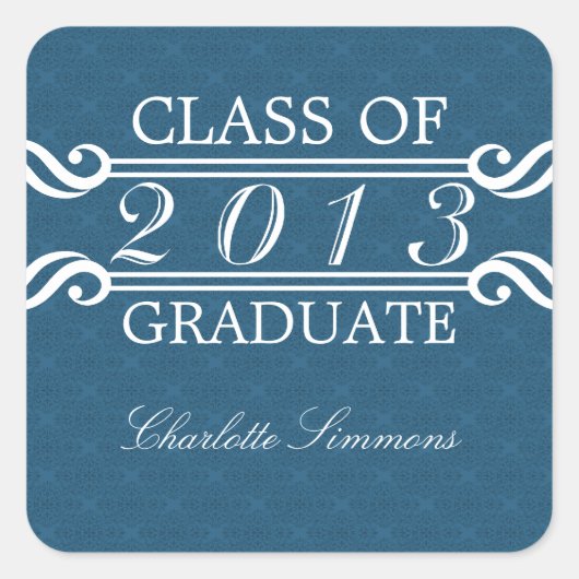 Blue Vintag Damask 2013 Abschluss Stickers (Vorderseite)