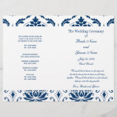 Blue Vintag Damask Hochzeitsprogramm (Vorderseite)