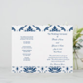 Blue Vintag Damask Hochzeitsprogramm (Stehend Vorderseite)