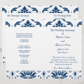 Blue Vintag Damask Hochzeitsprogramm (Vorne/Hinten)