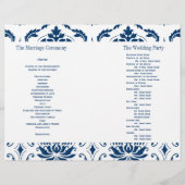 Blue Vintag Damask Hochzeitsprogramm (Rückseite)