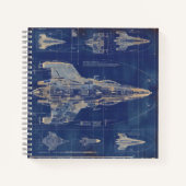 Blue Vintag Diagramm Space Ship Notizblock (Vorderseite)