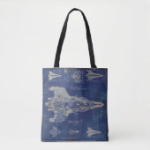 Blue Vintag Diagramm Space Ship Tasche (Vorderseite)