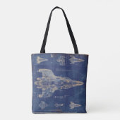 Blue Vintag Diagramm Space Ship Tasche (Rückseite)