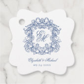 Blue Vintag Elegant Script Monogram Wappen Wedding Geschenkanhänger (Vorderseite)