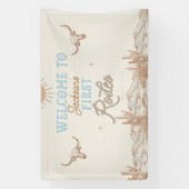 Blue Vintag First Rodeo 1. Geburtstag Willkommen Banner (Vertikal)