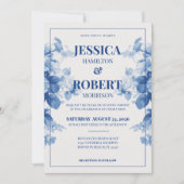 Blue Vintag Floral Chinoiserie Inspiriert Hochzeit Einladung (Vorderseite)