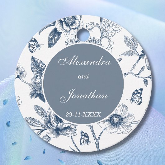 Blue Vintag Floral French Wedding Danke Geschenkanhänger