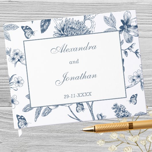 Blue Vintag Floral French Wedding Gästebuch