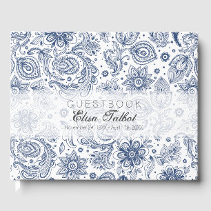 Blue Vintag Floral Pattern Begräbnis Gästebuch