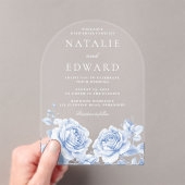 Blue Vintag Floral Rose Elegante Hochzeit Acryleinladungen (Insitu (Handheld))