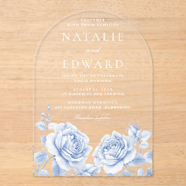 Blue Vintag Floral Rose Elegante Hochzeit Acryleinladungen