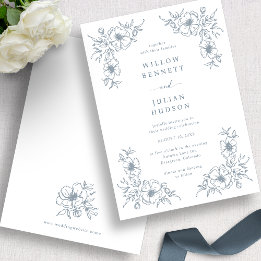 Blue Vintag Floral Wedding Einladung