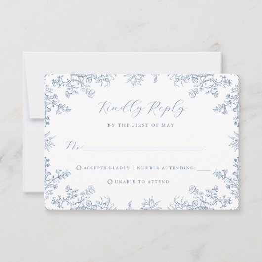Blue Vintag Floral Wedding RSVP Card (Vorderseite)