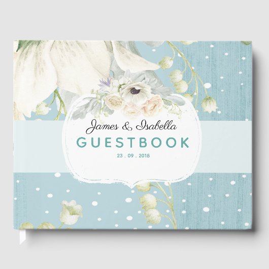 Blue Vintag Florals Wedding Guestbook Gästebuch (Vorderseite)