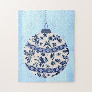 Blue Vintag Flow Blue Christmas Ornament Puzzle