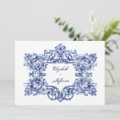 Blue Vintag Frame Wedding Einladungen (Stehend Vorderseite)
