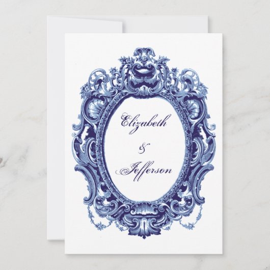 Blue Vintag Frame Wedding Einladungen (Vorderseite)