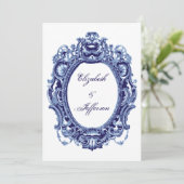 Blue Vintag Frame Wedding Einladungen (Stehend Vorderseite)