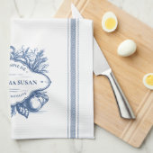 Blue Vintag French Cooking Personalisierter Name Geschirrtuch (Viertel Falte)