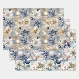 Blue Vintag Inspiriert Christmas Florals Geschenkpapier Set