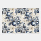 Blue Vintag Inspiriert Christmas Florals Geschenkpapier Set (Vorderseite)