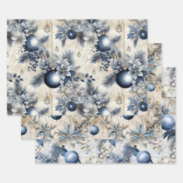 Blue Vintag Inspiriert Christmas Florals Geschenkpapier Set