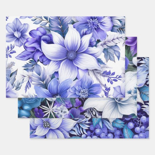 Blue Vintag Inspiriert Christmas Florals Geschenkpapier Set (Set)