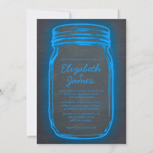 Blue Vintag Mason Jar Hochzeit Einladungen (Vorderseite)