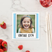 Blue Vintag Meilenstein Geburtstag Foto Keepake Serviette (Beispiel)