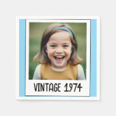 Blue Vintag Meilenstein Geburtstag Foto Keepake Serviette (Vorderseite)