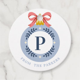 Blue Vintag Monogram Christmas Ornament Favor Tag Geschenkanhänger