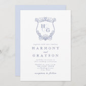 Blue Vintag Monogram Wedding Einladung (Vorne/Hinten)