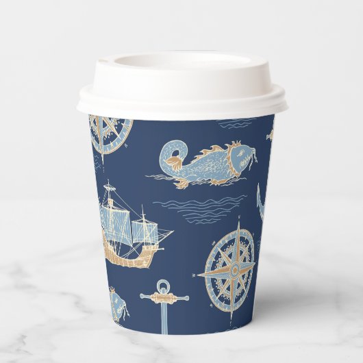 Blue Vintag Nautical Pappbecher (Rückseite)