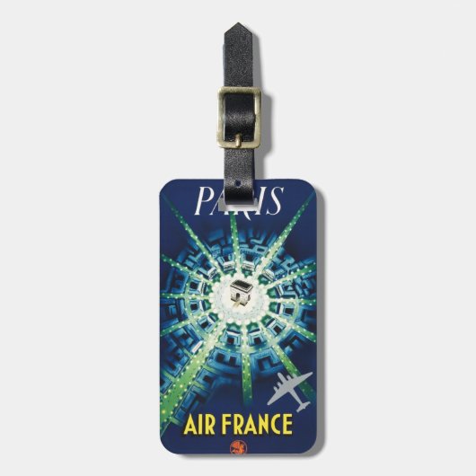 Blue Vintag Paris French Air Travel Europe Gepäckanhänger (Vorderseite vertikal)