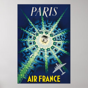Blue Vintag Paris French Air Travel Europe Poster