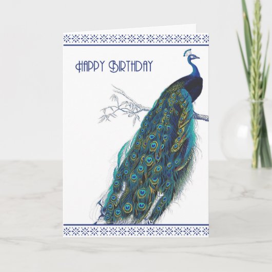 Blue Vintag Peacock - Happy Birthday card Karte (Vorderseite)