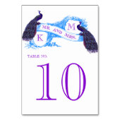Blue Vintag Peacock Wedding Tischnummer (Vorderseite)