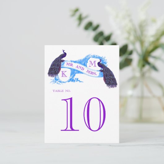 Blue Vintag Peacock Wedding Tischnummer 8806CE (Stehend Vorderseite)