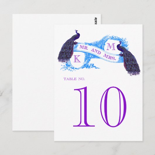 Blue Vintag Peacock Wedding Tischnummer 8806CE (Vorne/Hinten)